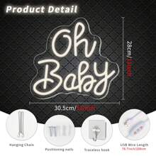 1 pezzo Luce al neon decorativa "Oh Baby" bianco caldo, 30,5 x 28 cm, decorazione artistica a LED per parete, adatta per casa, ufficio, club, decorazione da appendere per parete per compleanni di bambini, alimentata tramite USB. Serie di luci al neon adatta per giochi, insegne al neon per decorazione di stanza da gioco, camera da letto, festa, regalo per feste, matrimoni, cerimonie di fidanzamento, personalizzabile, regalo per giovani, bambini, vacanze