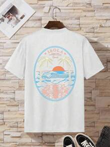 Hombres Camiseta de hombros caídos con letra & con estampado de árbol - Blanco - Ver 3