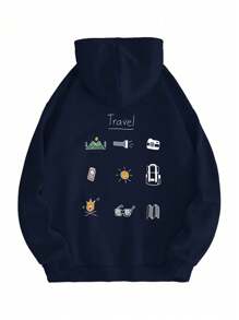 Sudadera con capucha casual de estampado de elementos para hombre para crear tu estilo personal - Azul Marino - Ver 1