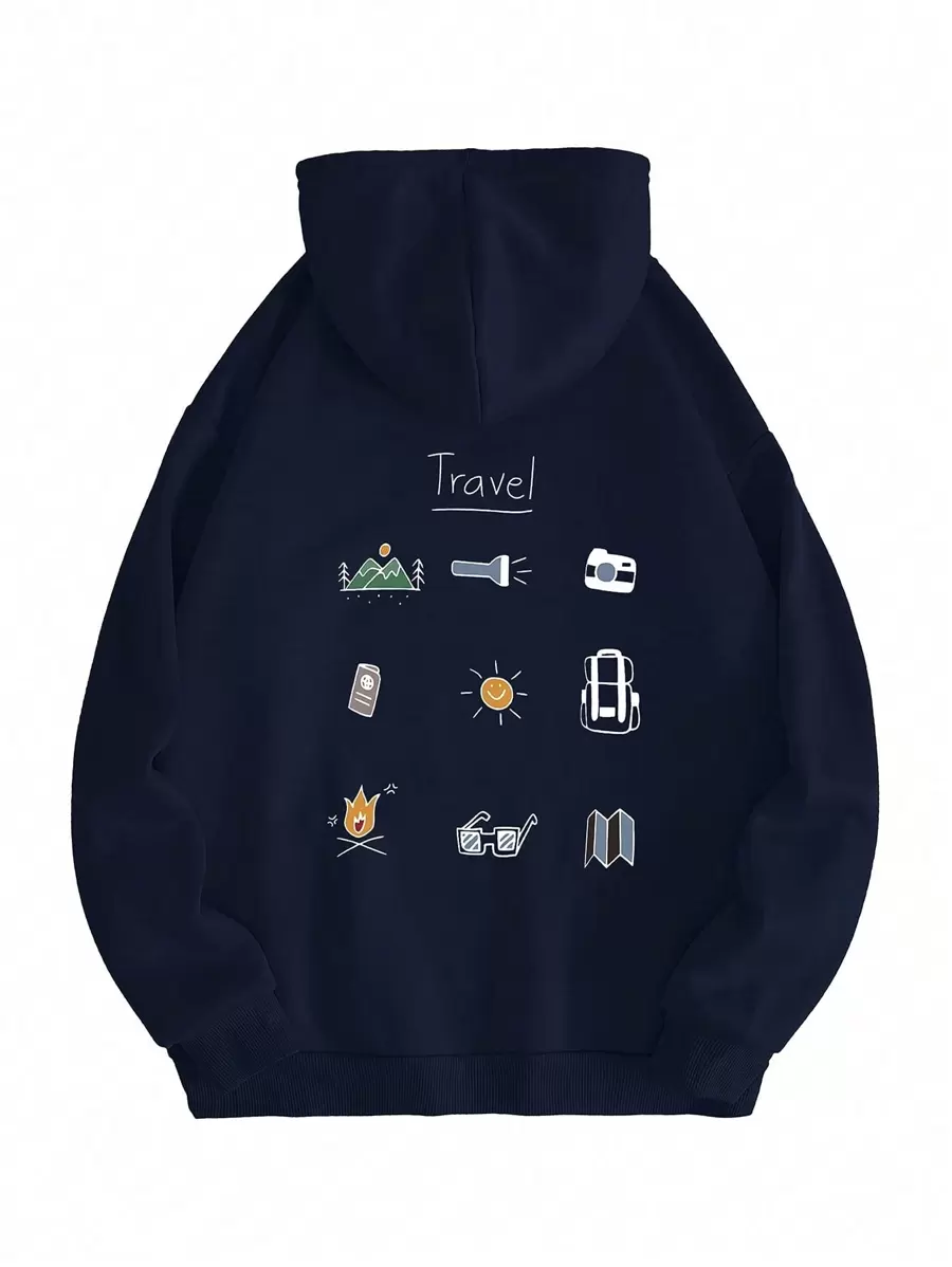 Sudadera con capucha casual de estampado de elementos para hombre para crear tu estilo personal - Azul Marino - Ver 1