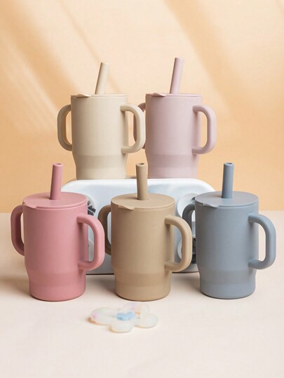 100% Silicone Training Cup, 5oz Anti-Spill Straw Cup + Open-Top Cup, 6+ Months Easy-Drinking For Babies