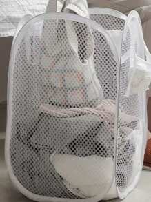 1pc Foldable Grid Laundry Basket, Solid Color Minimalist Storage Basket, Household Bathroom Dirty Clothes Hamper - Multicolor - View 4