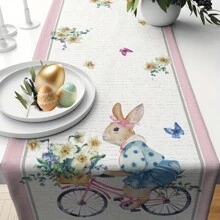 1pc Spring Easter Polyester Table Runner, 12.99x70.87 Inch, Rabbit, Wreath, Plaid Decor For Dining Table, Suitable For Holiday Room, Fireplace, Cabinet Decoration, Party Festival Decorations, Farmhouse Decor
