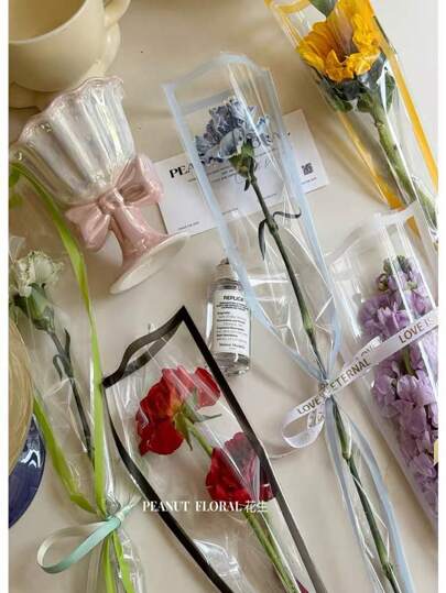 50 个/包情人节玫瑰包装袋，带透明彩色框架，花卉包装工艺材料