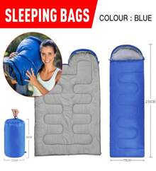 4 SEASON SINGLE SLEEPING BAGS CAMPING RECTANGULAR ENVELOPE ZIP UP ADULT UK - Blue - View 3
