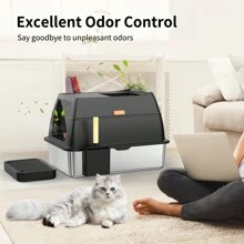 Stainless Steel Covered Litter Box, XXL Extra Large Enclosed Metal Litter Box, Removable With Pedal And Shovel, Leakproof, Non-Stick, Easy To Clean (Black) - Black - View 7