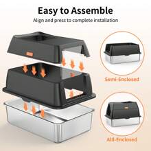 Stainless Steel Covered Litter Box, XXL Extra Large Enclosed Metal Litter Box, Removable With Pedal And Shovel, Leakproof, Non-Stick, Easy To Clean (Black) - Black - View 3