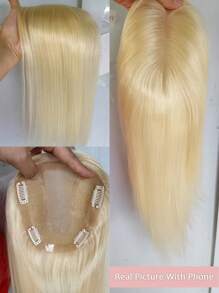 613 Blonde Human Hair Toppers For Women 150% Density Silk Base Clip In 14 * 16cm Hair Topper Real Human Hair For Women With Thinning Hair Cover Grey Hair Root