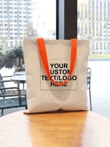 1pc Colorful Tote Bag With Customized Logo And Text Printed On Canvas, Foldable Shopping Bag, Suitable For Advertising Events, Personalized Birthday Gift For Women, Bridesmaid Gift, Customized Printed Tote Bag With Logo And Text, Popular Backpack, Tote Bag, Jewelry Packaging Bag, Gift Bag - Multicolor - View 4