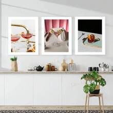 1 件墙面艺术海报现代鸡尾酒帆布画杜松子酒内格里尼亚苦艾酒墙画北欧海报厨房酒吧装饰墙画帆布艺术，可选框架 - 彩色 - 查看 6