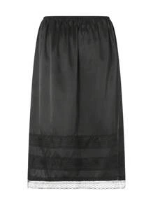 Women's Half Slips Underskirt For Under Dresses Slip Solid Lace Trim Satin Underskirt Inner Lining Short Mini Skirt - 黑色 - 查看 5