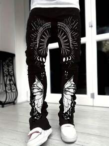 Pantalones vaqueros ajustados elásticos rasgados, pantalones de estilo callejero versátiles, pantalones de pierna acampanada con bolsillos sesgados de mezcla de algodón lavado, diseño de moda