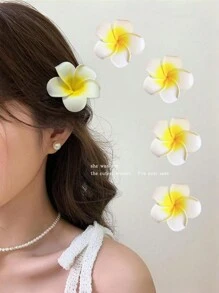 4pcs Flower Shaped Hair Clips, Women White Yellow Flower Decor Alligator Hair Clip, Boho Hair Claw, For Everyday Wear, Beach Vacation, Party Wear Accessories Hair Accessories For Women Hair Claws Hair Barrettes