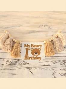 1 Peça Guirlanda Floral com Borla estilo Boho, tema Ursinho de Pelúcia, feita à mão, adequada para decoração de festa de aniversário, decoração de casa, decoração de cadeira