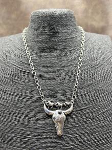 1pc Fashion Retro Western Style Metal Chain/Turquoise Pendant Necklace, Suitable For Women, Girls, Men, Boys To Match Daily Outfit, Party Accessories, Jewelry, Gift For Family/Friends/Yourself