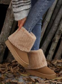 Lelaki Womens Snow Boots - Fluffy Faux Fur Lined Short Winter Casual Platform Shoes For Warmth And Style - 棕色 - 查看 6