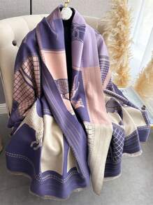 قطعة واحدة من الوشاح/الطرحة النسائية المصنوعة من لمسة كشمير مزيف ذو نسيج الجاكارد ذو الحشوة السميكة والدافئة للاستخدام اليومي متعددة الاستخدامات