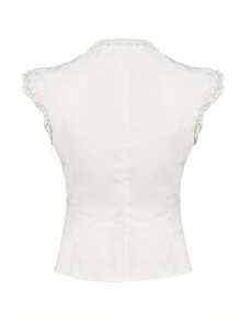 Women's Y2k Button Down Crop Tops Irregular Lace Ruffle Trim Tie Up Cap Sleeve Crew Neck T Shirt Fairy Grunge Going Out Tops Aesthetic Clothes E-Girl Vintage Streetwear - 白色 - 查看 5