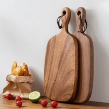 带手柄的红木切菜板、牛排、奶酪、面包、寿司、披萨托盘、茶具、圣诞派对盘子、自助餐和宴会食物托盘、情人节礼物 - 棕色 - 查看 7