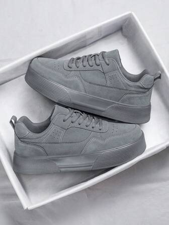 Men's Fashionable Outdoor Sports Lace-Up Casual Comfortable Black Sneakers, Solid Color Patchwork Walking Shoes, Smart Casual Shoes