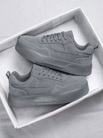 Men's Fashionable Outdoor Sports Lace-Up Casual Comfortable Black Sneakers, Solid Color Patchwork Walking Shoes, Smart Casual Shoes