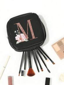 1pc Bloemen Letter Patroon Opbergzak - Zwarte Maandverband Opbergzak Met A-Z Letters, Grote Capaciteit Muntenbeurs, Geldzak Voor Meisjes - Vierkante Cosmetica En Toiletartikelen Opbergzak Is Klein En Draagbaar, Voldoet Aan Dagelijkse Reisopslagbehoeften, Voor Reisliefhebbers Een Geweldig Cadeau Voor Gezinsleden - Perfect Voor Menstruerende Meisjes, Boho Vibes