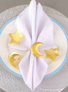 2/4/6pcs Matte Star & Moon Napkin Rings, Al-Fitr Al-Adha Table Decor Napkin Holders, Star & Moon Napkin Rings - Gold - View 3