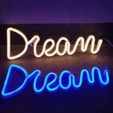 LED Dream Shape Neon Light, Blue Pink Neon Sign Illuminate Art Wall Decor Light Waterproof LED Night Light With Lamp For Christmas Birthday Party Room Wedding Holiday Supply - 藍色 - 查看 3