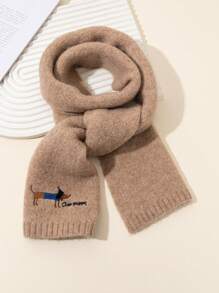1pc Dog Animal English Embroidery Cute & Fun Warm Fleece Solid Color Scarf, Suitable For Autumn/Winter Outdoor Keep Warm, Children's Gift, Skiing, Party, New Year Outfit - Puppy Embroidered Scarf - View 20