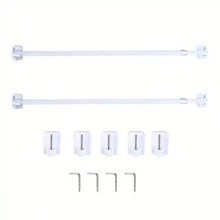 2 piezas Barras de cortina redondas pequeñas, Barras de cortina ajustables y extensibles, 4 piezas Tornillos en forma de 7 y 5 piezas Soportes de plástico adhesivos - Blanco - Ver 1