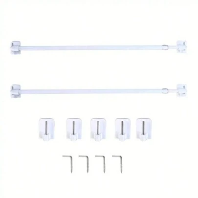 2pcs Small Round Curtain Rods, Adjustable Extendable Curtain Rods, 4pcs 7-Shaped Screws And 5pcs Adhesive Plastic Brackets