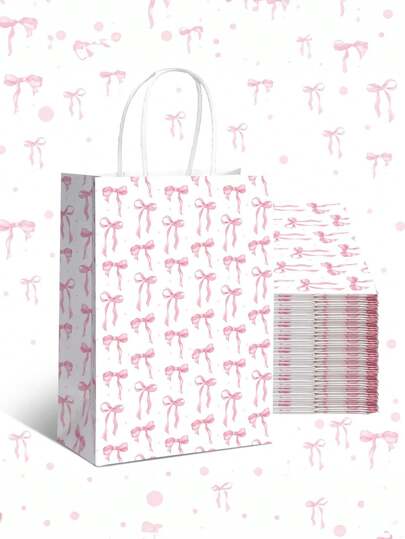 2/5/8 件粉色蝴蝶结纸质礼品袋、生日圣诞派对礼品袋手提袋、情人节礼品手提袋、婚礼派对用品