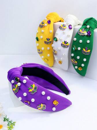 1件装女士嘉年华花朵发箍，优雅涤纶纯色宽结发箍，适合派对、发带、发圈