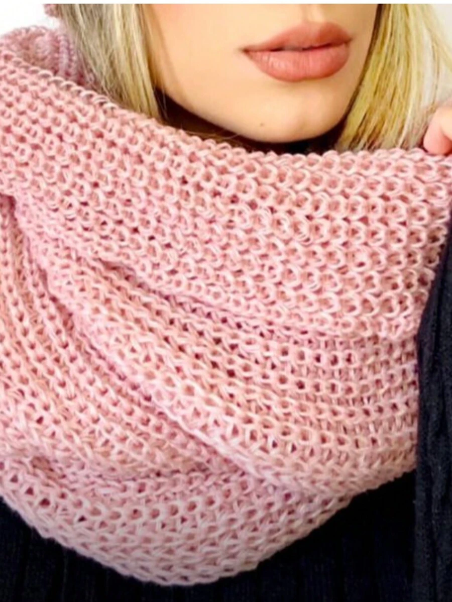 Knitted Collar Scarf Double Wrap Soft Wool Winter Fashion - Baby Pink - View 1