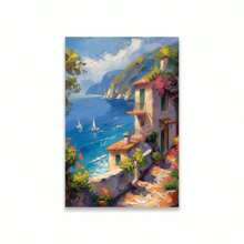 1PC Mediterranean Posters Coastal Balcony View Travel Print Santorini Church Art Print Greek Island Landscape Canvas Painting Wall Arts Decor No Frame Gifts Birthday Graduation