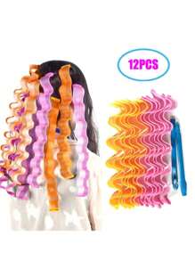12pcs No-Heat Water Wave Curling Rods, Magic Hair Curler Styling Tool - Multicolor - View 1