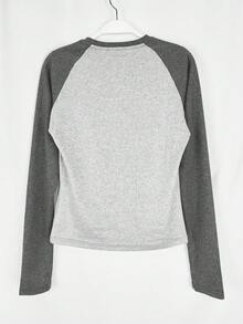 Autumn Casual Color Block Slim Fit Long Sleeve T-Shirt - Grey - View 4