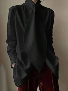 Solid Color Loose Long Sleeves High-Neck Blouses & Shirts Tops