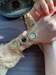 女士手表 金表 女士休闲商务石英表 镶水钻 女士腕表 节日 - 均碼 - 查看 5