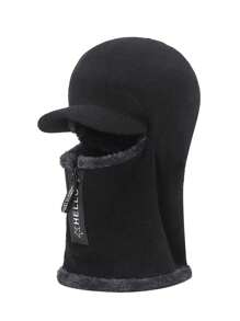 1Pc Casual Knitted Fabric Hat With Neck Warmer For Men, Winter Outdoor Riding Thick Fleece Balaclava Cap Beanie Fall Outfit - Multicolor - View 6