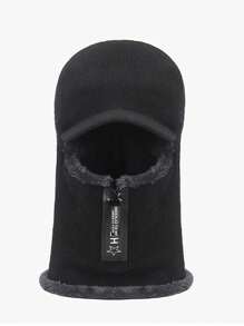 1Pc Casual Knitted Fabric Hat With Neck Warmer For Men, Winter Outdoor Riding Thick Fleece Balaclava Cap Beanie Fall Outfit - Multicolor - View 7
