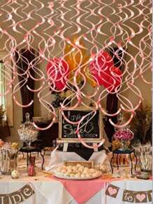 18Pcs-Pink Party Ceiling Foil Swirl Decorations Hanging Plastic Streamer, Whirls Decorations For Wedding, Birthday Graduation, Valentines Day, New Year, Shower Party Decor