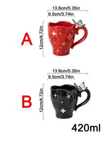 1pc Creative Minimalist Handmade Butterfly & Star Asymmetrical Ceramic Coffee Mug For Home Use - Multicolor - View 6