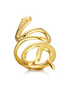 1 st. Gouden Kleur Roestvrijstalen Slangenringen Voor Vrouwen Mannen Open Verstelbare Ring Vintage Gotische Punk Feest Esthetische Sieraden