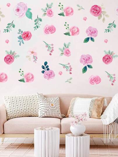 6 件水彩花朵窗贴，用于窗户、玻璃、墙壁装饰的派对装饰用品