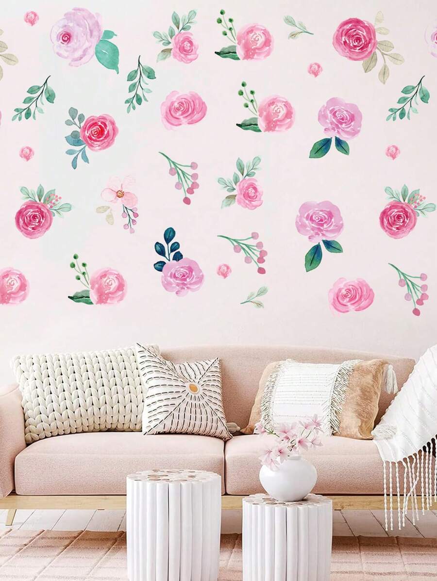 6 件水彩花朵窗贴，用于窗户、玻璃、墙壁装饰的派对装饰用品