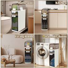 3-Tiers Slim Bathroom Storage Cabinet, Narrow Bathroom Storage, Plastic Waterproof Floor Cabinet With Tissue Box And Wheels, Skinny Bathroom Storage Organizer With Drawers For Small Spaces, Kitchen - White - View 7