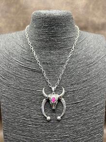 1pc Fashion Retro Western Style Metal Chain/Turquoise Pendant Necklace, Suitable For Women, Girls, Men, Boys To Match Daily Outfit, Party Accessories, Jewelry, Gift For Family/Friends/Yourself