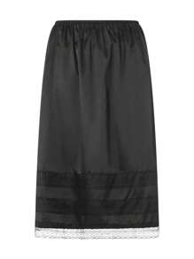 Women's Half Slips Underskirt For Under Dresses Slip Solid Lace Trim Satin Underskirt Inner Lining Short Mini Skirt - 黑色 - 查看 2