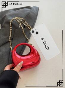Acrylic Crescent Moon Box Shaped Handbag, Mini Palm Bag,Fashionable Versatile Chain Shoulder Crossbody Bag, Suitable For Lipsticks, Earphones, Etc. - Red - View 6